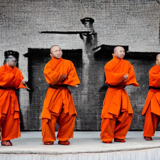 Image similar to real cats dressed as shaolin monks, 4k