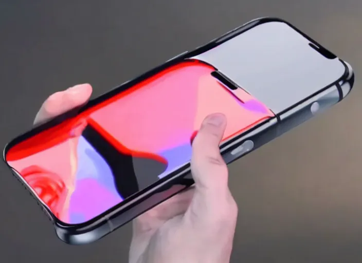 Image similar to product still of the new iphone 2 0 with a!!!!! folding transparent holographic display!!!!! in 2 0 2 9, 4 k, 8 5 mm f 1. 8