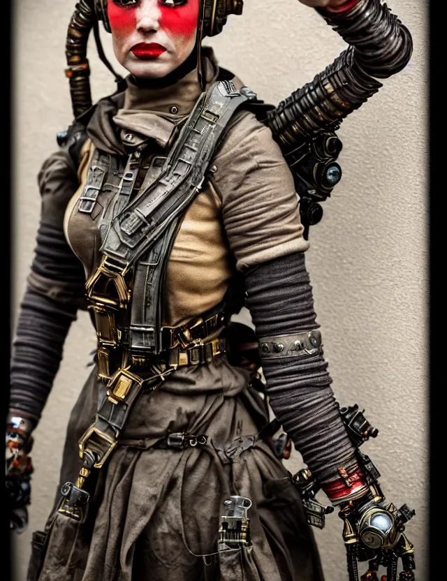 Image similar to full length photograph of a real - life very beautiful atompunk warrior. extremely detailed. dslr. 8 5 mm.