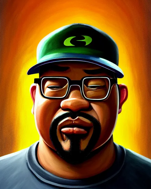 Image similar to painting portrait of big smoke, cartoon, warm lighting. movie poster, illustration by bartek fedyczak, erak note, tooth wu, neil richards, kan liu, siwoo kim, jisu choe, trending on art station