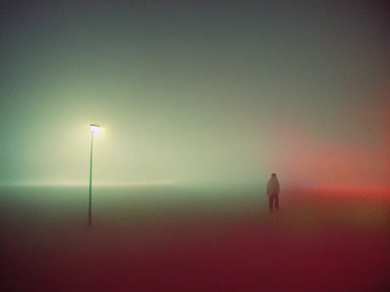 Image similar to fujifilm velvia 1 0 0 film photograph of vagrant at night volumetric fog