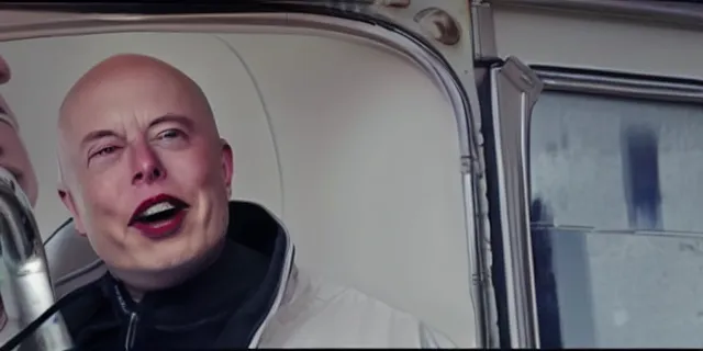 Prompt: bald elon musk in a tracksuit drinking beer in filthy trailer, by ken loach