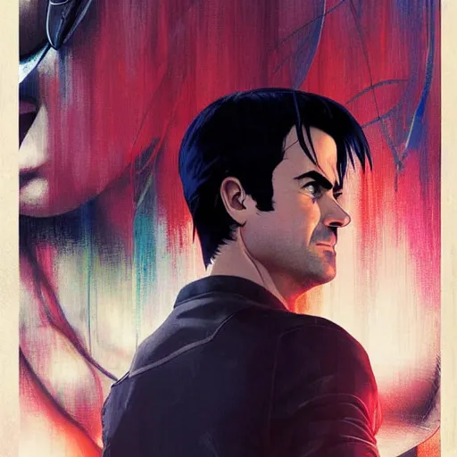 Image similar to justin theroux as a manga characterl, realistic shaded perfect face, fine details. anime. realistic shaded lighting poster by ilya kuvshinov katsuhiro otomo ghost - in - the - shell, magali villeneuve, artgerm, jeremy lipkin and michael garmash and rob rey