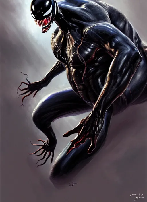 Prompt: painting of a venom, highly detailed, digital painting, artstation, concept art, smooth, sharp focus, illustration, art by gabriele dell otto, 8 k