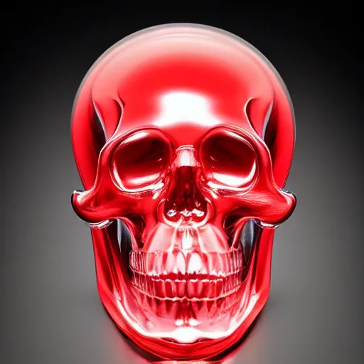 Image similar to transparent red liquid inside in a transparent skull, alexander mcqueen