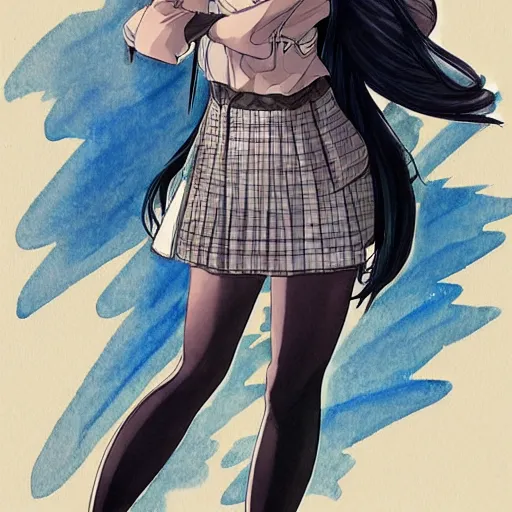 Image similar to a perfect, realistic professional digital sketch of a Japanese schoolgirl in style of Marvel, full length, by pen and watercolor, by a professional Serbian artist on ArtStation, on high-quality paper