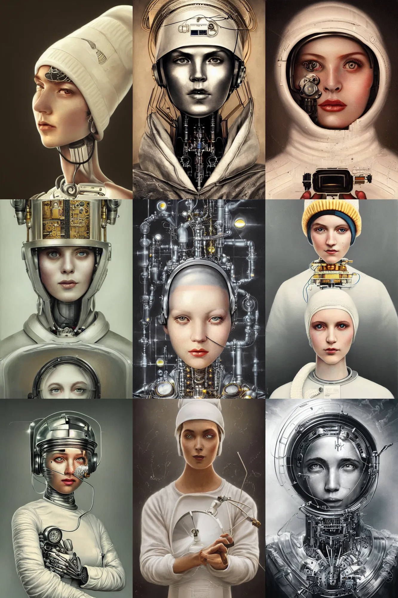 Prompt: a beautiful ultradetailed vintage photo of a futuristic cybernetic transhuman chef wearing a white toque, by tom bagshaw and anna dittman, portrait, 3 5 mm lens, golden ratio composition, detailed face, studio photography, very detailed, humanoids, industrial robots, artstation, 8 k, highly coherent