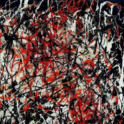 Prompt: jackson pollock drip painting depicting 'anger'