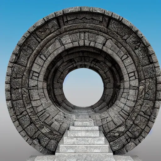 Image similar to stargate made of stone that form a circle, cinematic view, epic sky, highly detailed