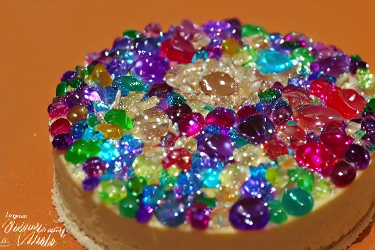 Image similar to Insanely beautiful and delicious-looking cheesecake made of precious stones and gems, photorealistic, 8K, trending on artstation