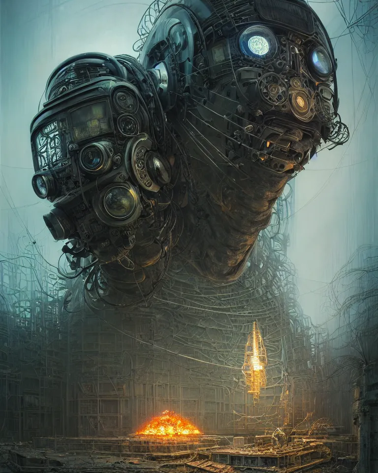 Image similar to low angle shot of a cyberpunk robot character in chernobyl, intricate, elegant, highly detailed, centered, digital painting, artstation, concept art, smooth, sharp focus, illustration, artgerm, tomasz alen kopera, peter mohrbacher, donato giancola, joseph christian leyendecker, wlop, boris vallejo