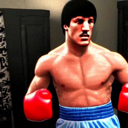 Prompt: rocky balboa playing playstation!!! video game console