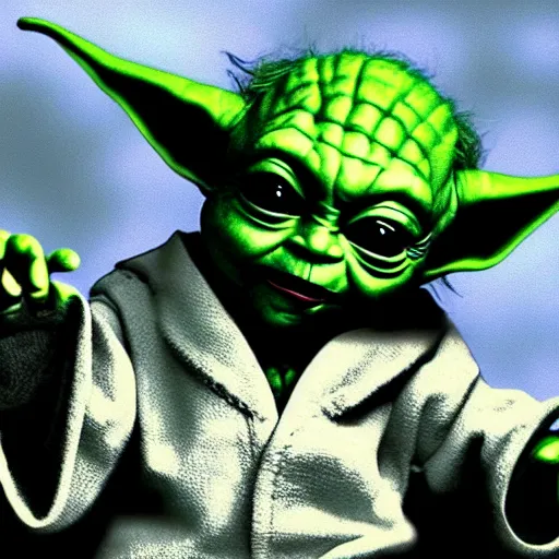 Prompt: Baby Yoda As the joker digital art 4K quality super realistic