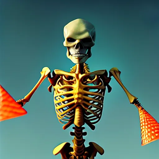 Prompt: weta disney pixar movie still macro close photo of a skeleton with traffic - cones for hands. his hands are traffic - cones. : : by weta, greg rutkowski, wlop, ilya kuvshinov, rossdraws, artgerm, octane render, iridescent, bright morning, anime, liosh, mucha : :