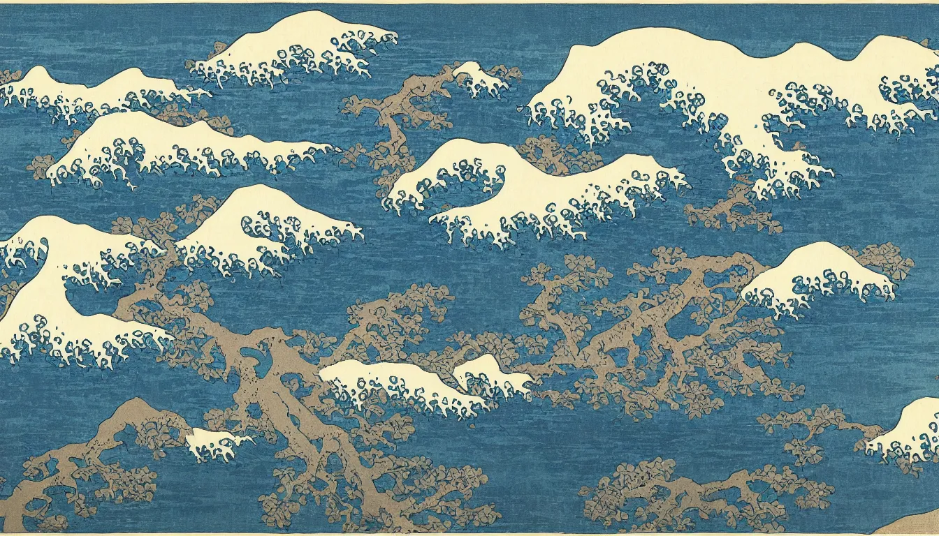 Image similar to oregon coast by hokusai