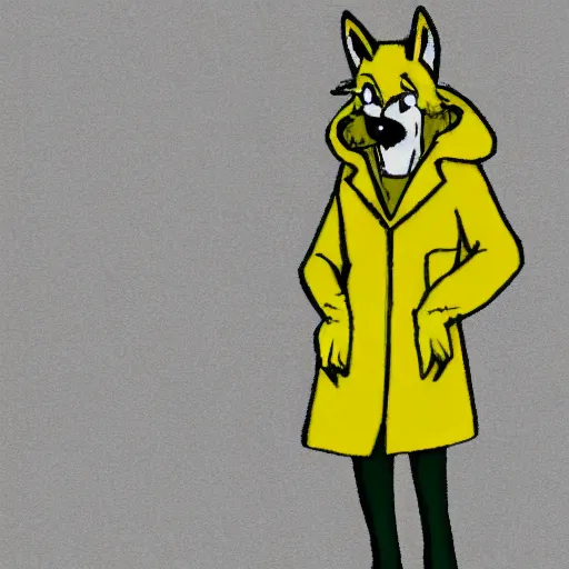 Prompt: cartoon sketch of a wolf wearing a yellow raincoat