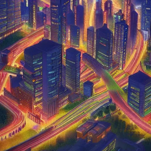 Prompt: seoul city night view.Hyperdetailed. Ghibli style. Artstation. Hyper realism. 16k resolution