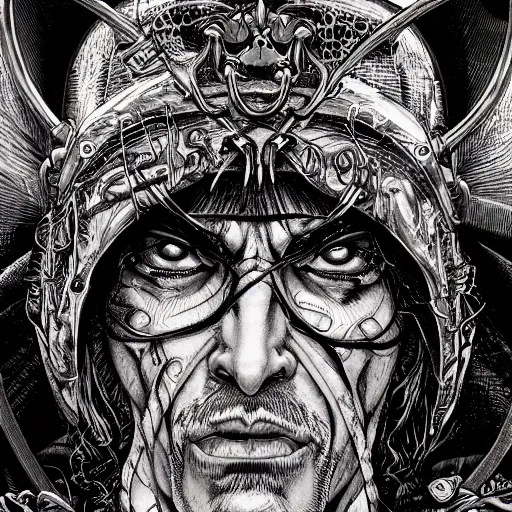 Image similar to portrait closeup of crazy captain hook, galleons, symmetrical, hyper detailed, by yoichi hatakenaka, masamune shirow, josan gonzales and dan mumford, ayami kojima, takato yamamoto, barclay shaw, karol bak, yukito kishiro