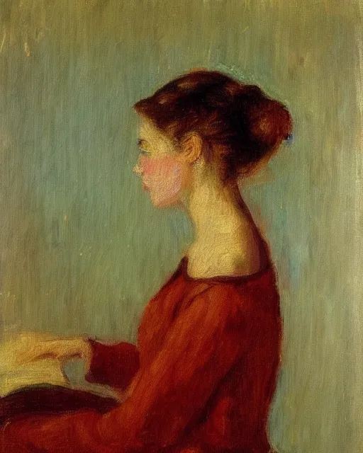 Prompt: impressionist portrait of a young woman, french art