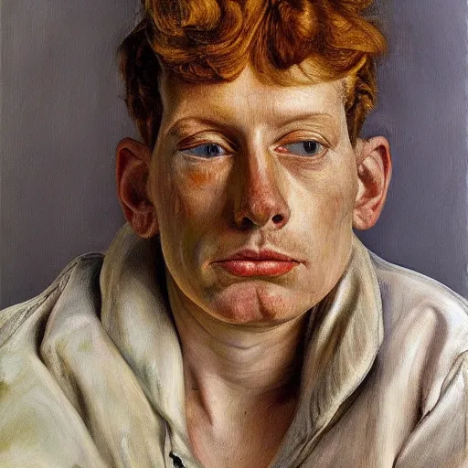 Image similar to high quality high detail painting by lucian freud, hd, ginger looking away