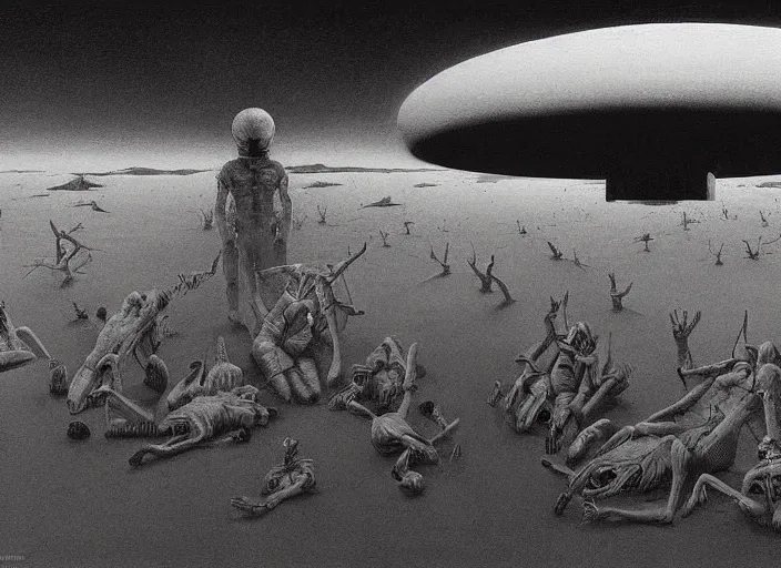 Prompt: painting of a ufo cult, science fiction, Edward Hopper and James Gilleard, Zdzislaw Beksinski, highly detailed