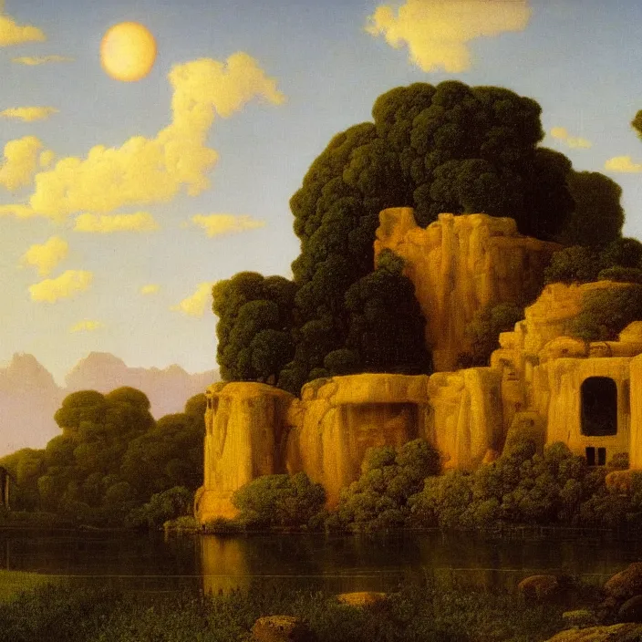 Image similar to a building in a landscape, by martin johnson heade