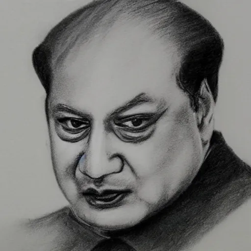 Prompt: nawaz sharif with dog style faced, pencil sketch