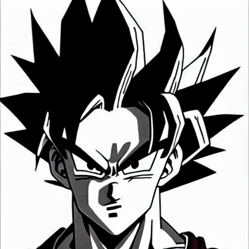 Image similar to Goku Portrait, Poster, Very Epic, 4k resolution, highly detailed, Trend on artstation Black & White Art, Blue fire, white background, sketch, Digital 2D, Character Design, in style Yasmine Putri