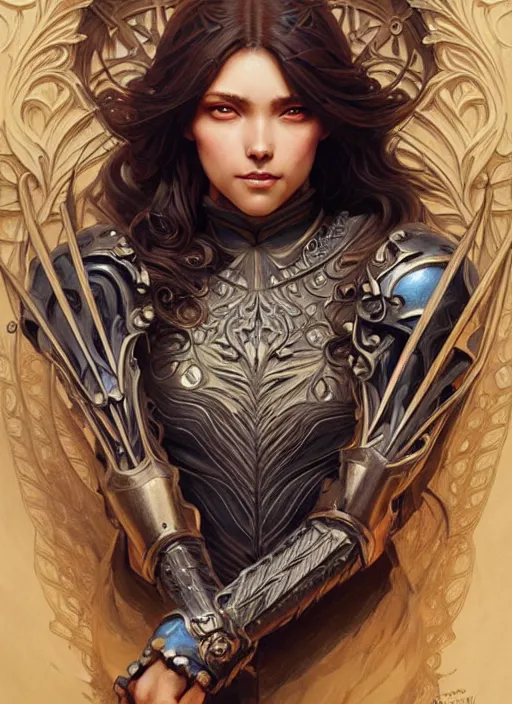 Image similar to Muscular and powerful medieval knight portrait, art nouveau, fantasy, intricate flower designs, elegant, highly detailed, sharp focus, art by Artgerm and Greg Rutkowski