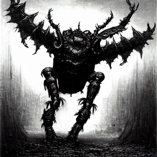 Image similar to Beetle Monster by Gustave Doré in dark souls world