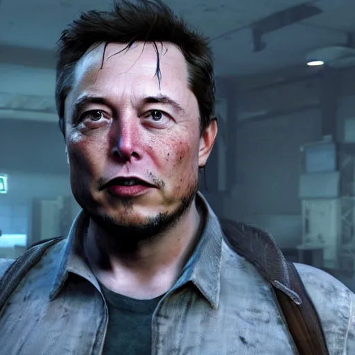 Image similar to portrait of elon musk in last of us 2, in game graphic, ps 5 gameplay, screenshot, high quality