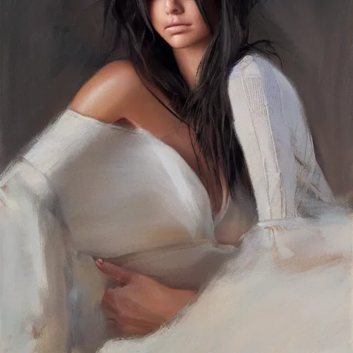 Image similar to fashion model kendall jenner by David Agenjo by Richard Schmid by Jeremy Lipking by moebius by atey ghailan