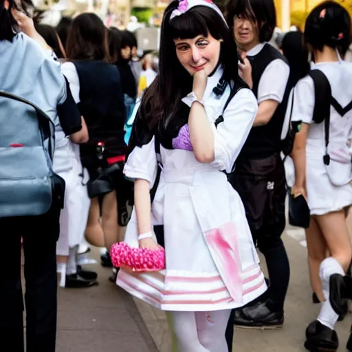 Image similar to martin shkreli in maid uniform at harajuku tokyo street fashion event, a professional high quality photo from vogue magazine