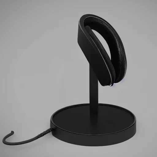 Image similar to headphone stand, futuristic, techno, cyberpunk, product design, render, concept