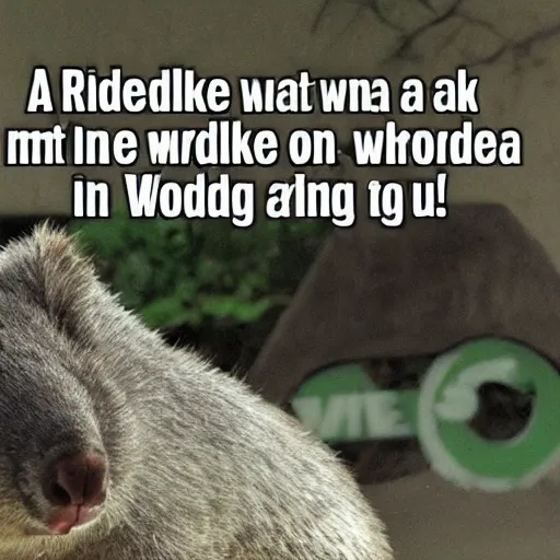 Prompt: a meme image of a wombat saying i like riding on a bicycle