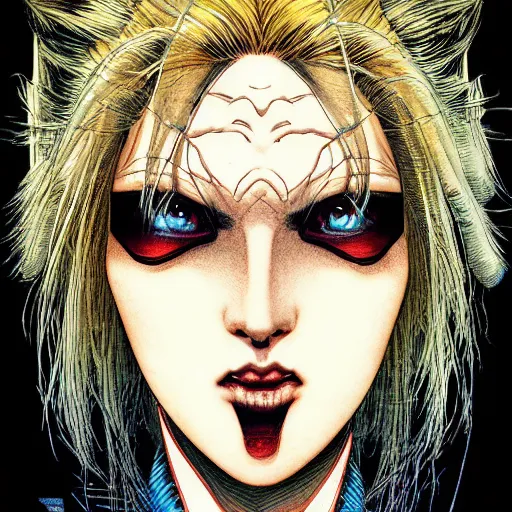 Image similar to portrait closeup of crazy tarry bogard, symmetrical, cinematic colors, by yoichi hatakenaka, masamune shirow, josan gonzales and dan mumford, ayami kojima, takato yamamoto, barclay shaw, karol bak, yukito kishiro