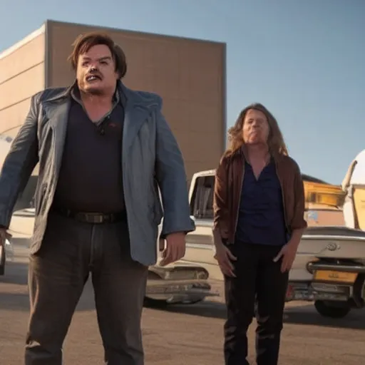 Prompt: jack black starring as elon musk in a action movie about elon musk