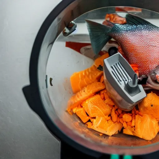 Image similar to fish being cut in a food processor