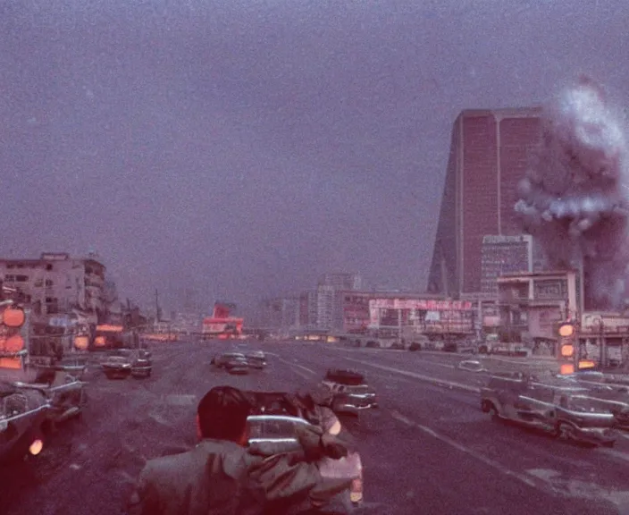 Image similar to Pulgasari the North Korean starfish monster destroying Pyongyang city, volumetric lighting, filmstill, produced by Kim Jong-il, Kodachrome, kaiju-eiga, monster movie, communist propaganda, film noir, 35mm film grain, Cooke Varotal 20-100mm T3.1, in the style of Ishirō Honda and Stanley Kubrick