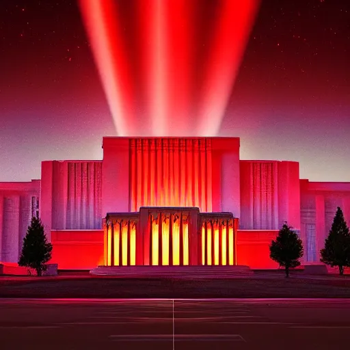 Image similar to the majestic soviet temple, sci - fi, red light, dramatic crepuscular rays, cinematic