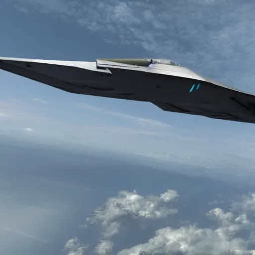 Image similar to insane detail, hyper - realistic, 3 d model, a stealth fighter jet engaging a ufo in mid - air