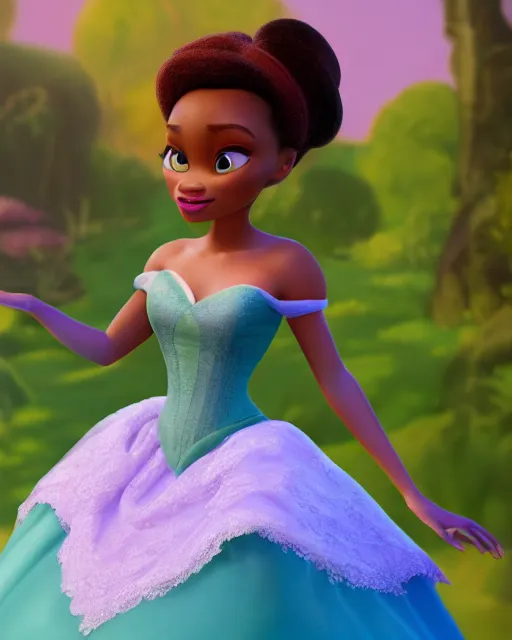 Prompt: highly detailed picture of disney's princess tiana by mark ryden, hyperrealistic 3 d render, octane render, dynamic lighting