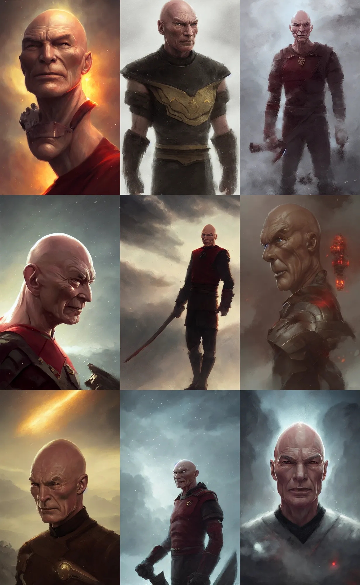 Prompt: berserker captain picard, concept art, detailed face, fantasy, highly detailed, cinematic lighting, digital art painting by greg rutkowski