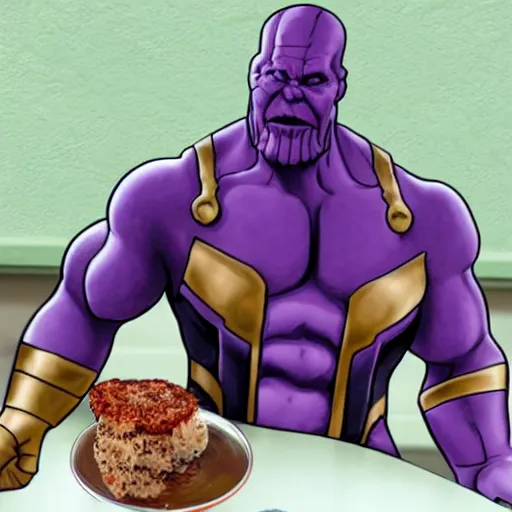 Prompt: photo of thanos wearing a kitchen morto