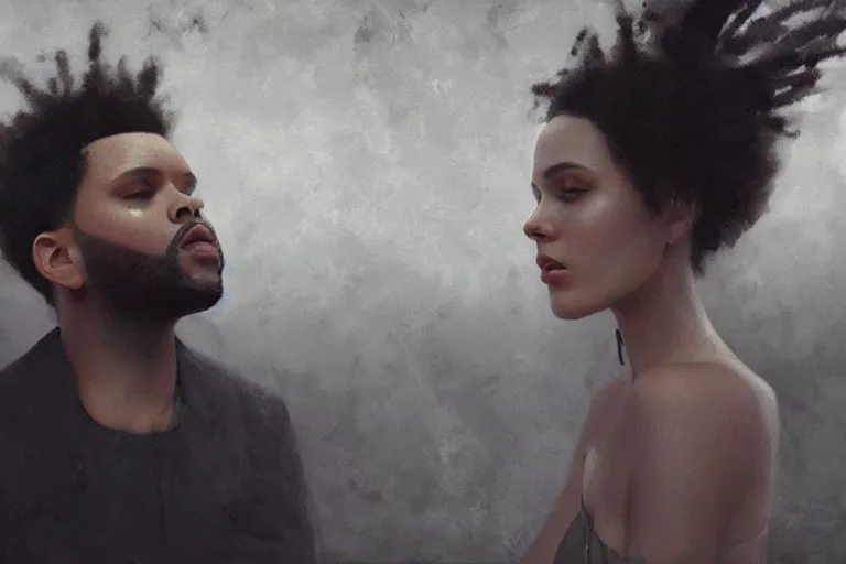 Prompt: Music video screenshot of The Weeknd song Save your tears, intricate, elegant, dramatic, highly detailed, photorealistic, digital painting, painterly, artstation, concept art, smooth, sharp focus, art by John Collier and Krenz Cushart and Artem Demura and Albert Aublet