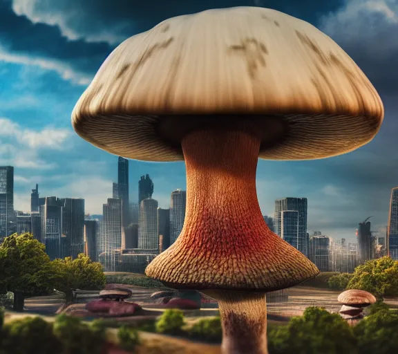 Prompt: a city built upside down from a cap of a giant mushroom. highly detailed 8 k. intricate. lifelike. soft light. nikon d 8 5 0. cinematic post - processing