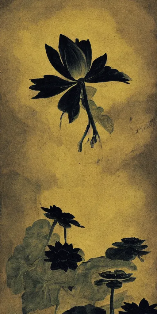 Image similar to a black lotus, fresco by francisco goya