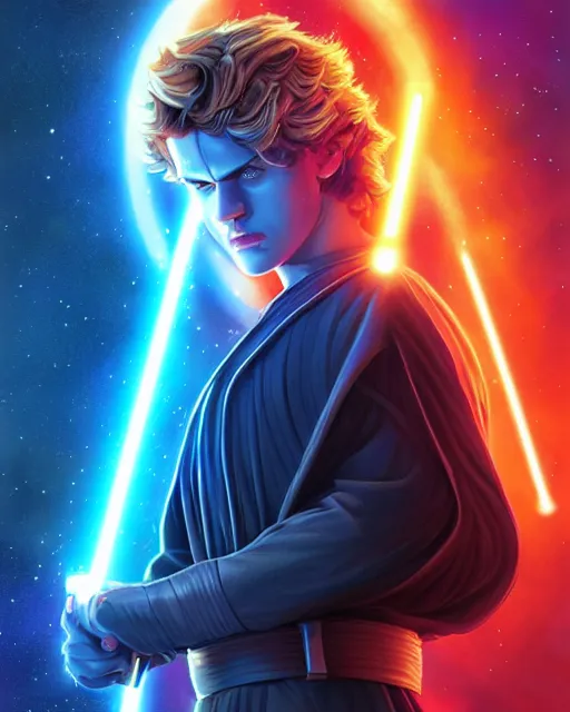 Image similar to anakin skywalker ( hayden christensen ) star wars, digital painting bioluminance alena aenami artworks in 4 k design by lois van baarle by sung choi by john kirby artgerm style pascal blanche and magali villeneuve