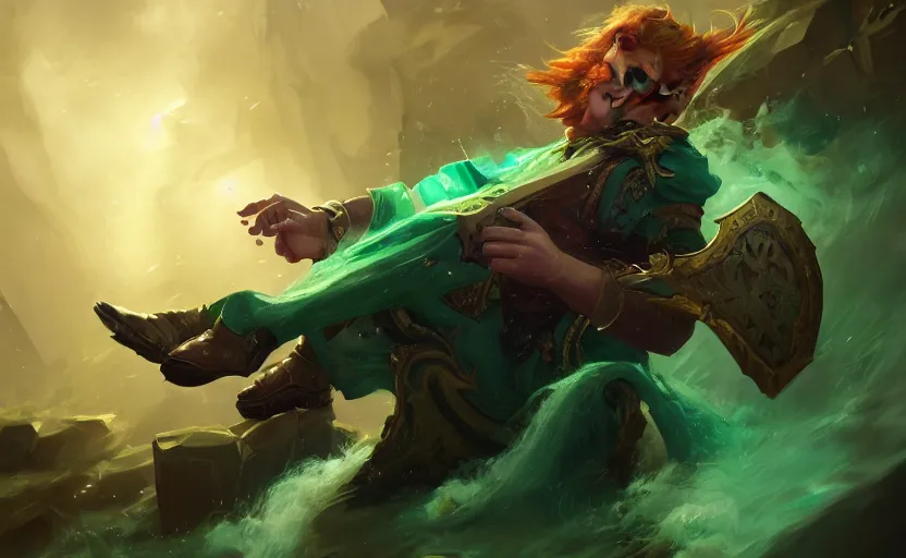 Prompt: [ important ] amazing masterclass portrait of a male redhead bard, green clothes ], hearthstone splash art, deiv calviz, splash art, natural light, elegant, intricate, fantasy, atmospheric lighting, by greg rutkowski, hearthstone splash art, hd wallpaper, ultra high details, cinematic composition, professional master piece made in one year