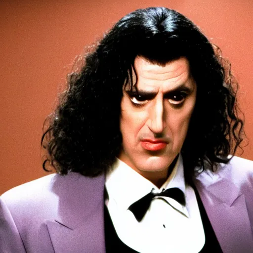 Image similar to film still of Weird Al playing Vincent Vega in Pulp Fiction, 4k